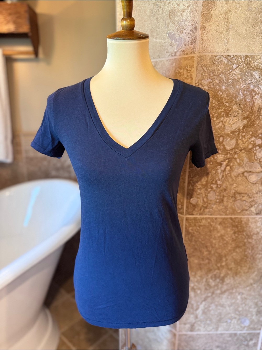 J. Crew Women's Short-Sleeve V-Neck Tee - Navy Blue slub cotton tee xs